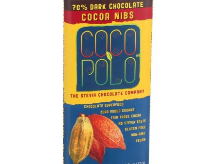 Coco Polo Chocolate Bar - 70 Percent Cocoa Nibs - Case Of 12 - 2.5 Oz Bars For Discount