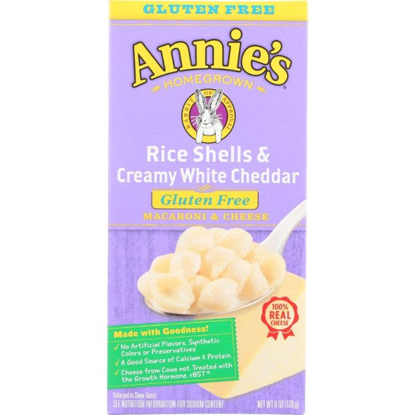 Annies Homegrown Macaroni And Cheese - Rice Shells And Creamy White Cheddar - Gluten Free - 6 Oz - Case Of 12 Supply