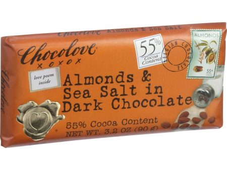 Chocolove Xoxox Premium Chocolate Bar - Dark Chocolate - Almonds And Sea Salt - 3.2 Oz Bars - Case Of 12 Sale