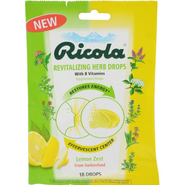 Ricola Herb Drops - Revitilizing - Lemon Zest - 18 Count - 1 Case Supply