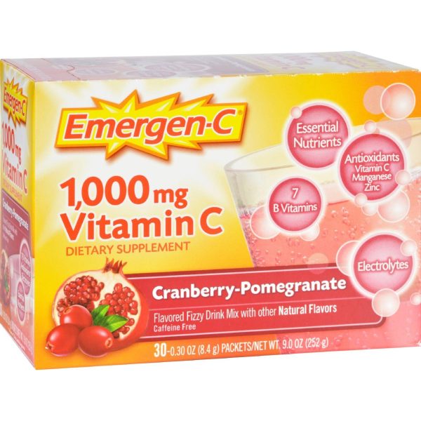 Alacer Emergen-c Vitamin C Fizzy Drink Mix Cranberry Pomegranate - 1000 Mg - 30 Packets on Sale