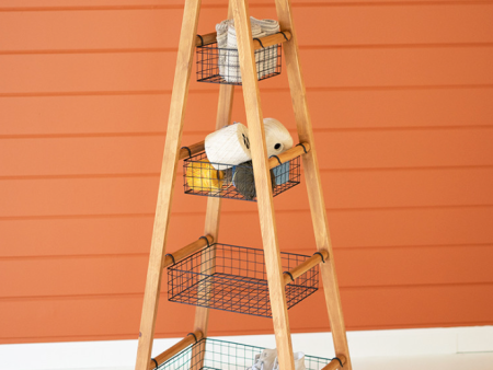 Wooden Ladder with Wire Baskets Display on Sale