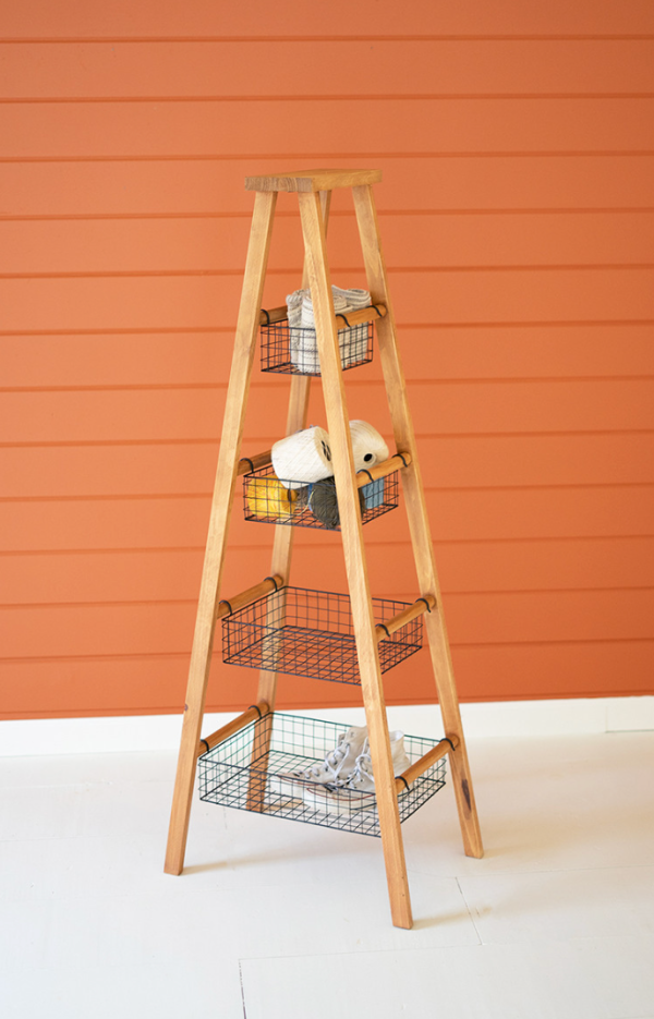 Wooden Ladder with Wire Baskets Display on Sale