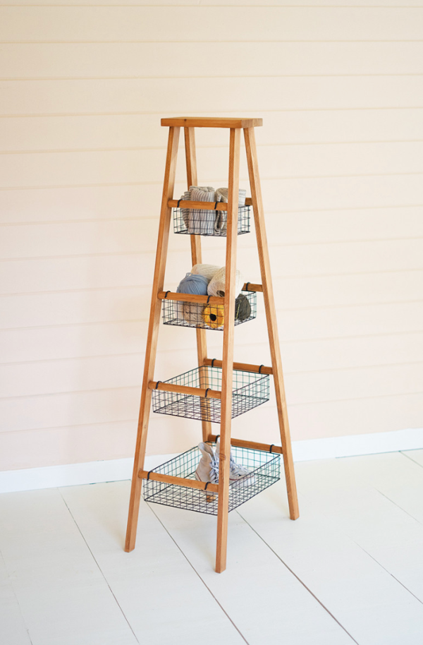 Wooden Ladder with Wire Baskets Display on Sale