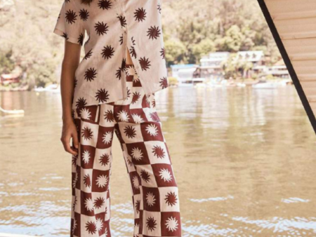 Sun Checker Print Linen Pants For Discount