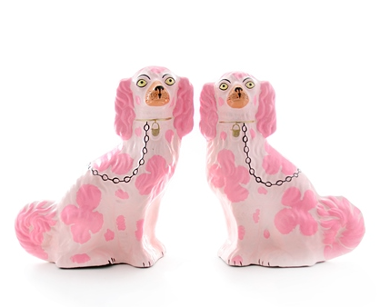 12.5  Paper Mache Staffordshire Dog Pair: Pink Online Hot Sale